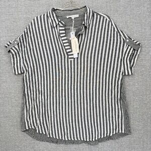 Jane + Delancey Striped V-Neck Top Relaxed Fit Short Sleeve Blouse Sz M Y2K Soft
